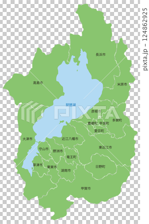 可劃分的滋賀縣地圖，包含城市和城鎮名稱 124862925