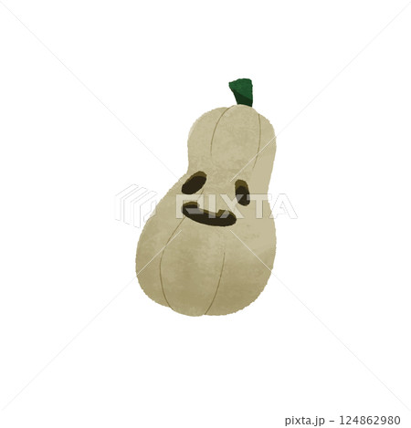 ハロウィンの白色のかぼちゃのジャックオランタンの手描きのかわいいカラーイラスト ハロウィンの白色のかぼちゃのジャックオランタンの手描きのかわいいカラーイラスト 124862980