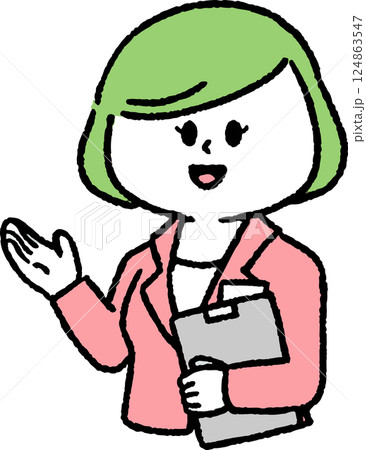ファイルを持って紹介しているスーツの女性 ファイルを持って紹介しているスーツの女性 124863547