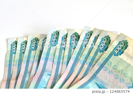 Russian currency lies in a row 124863574