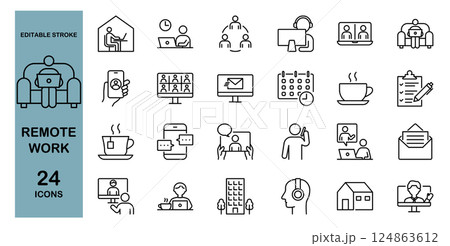 リモートワークや在宅勤務に関するアイコンセット 124863612