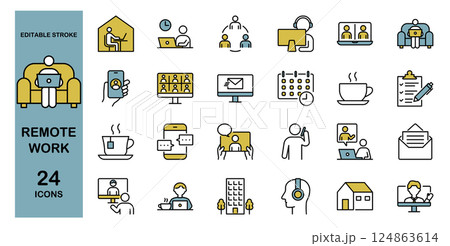リモートワークや在宅勤務に関するアイコンセット　カラー 124863614
