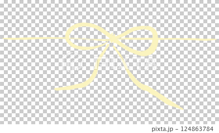 リボン　毛筆手書き　のし紙イラスト背景素材　淡いパステル黄色　贈答品　png透明 124863784
