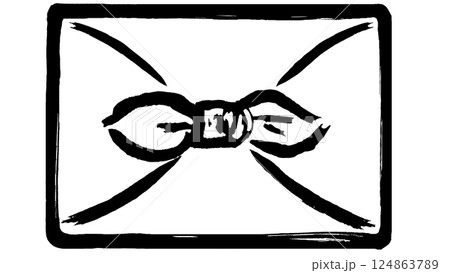 風呂敷　俯瞰　毛筆　手書きイラスト背景素材　黒色　モノクロ　png透明 124863789