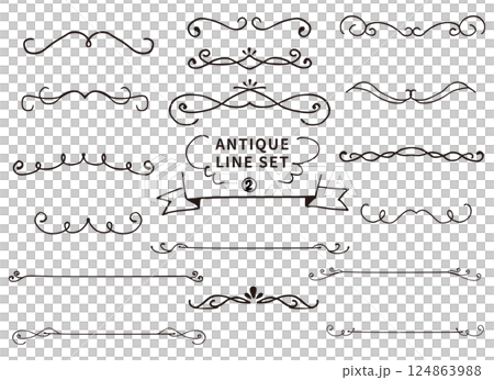 Pen line drawing hand-drawn, easy-to-use antique decorative borders, set 2 124863988