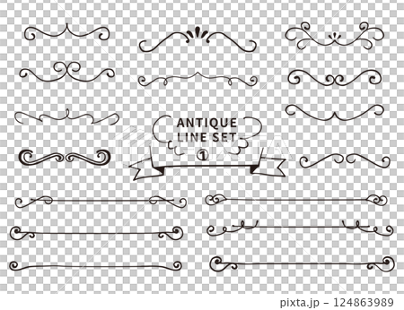 Pen line drawing hand-drawn, easy-to-use antique decorative borders, set 1 124863989