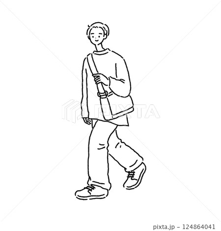 おしゃれなシンプルコーデの人物　線画 124864041
