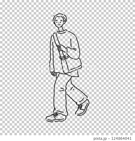おしゃれなシンプルコーデの人物　線画 124864041