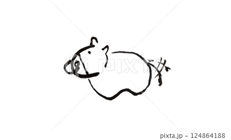 馬の毛筆　手書きイラスト線画背景素材　シンプルかわいい　png透明 124864188
