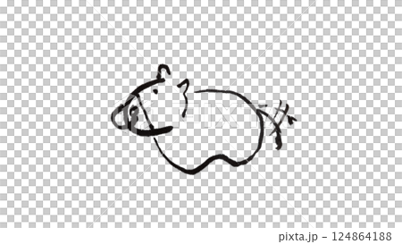 馬の毛筆　手書きイラスト線画背景素材　シンプルかわいい　png透明 124864188