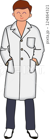 Doctor cartoon character wearing white coat. Clip art isolated  Professional presentation. Medical concept 124864321