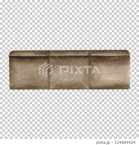 Element of concrete stone wall, silhouette of embankment. Industrial construction watercolor isolated on white. Quay for cityscape compositions, outside landscape surface, background architecture 124864424