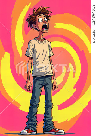 Teenager in shock against colorful backdrop. 124864618