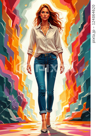 Fashion designer in colorful background. 124864620