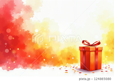 Festive gift box with red ribbon. 124865080