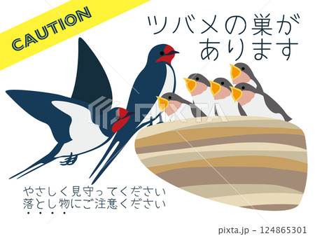 ツバメの巣があることを注意喚起するためのポスター用ベクターイラスト ツバメの巣があることを注意喚起するためのポスター用ベクターイラスト 124865301