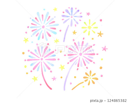 水彩：カラフルな花火のイラスト 124865382