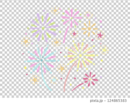 水彩畫：閃閃發光的彩色煙火插畫 124865383