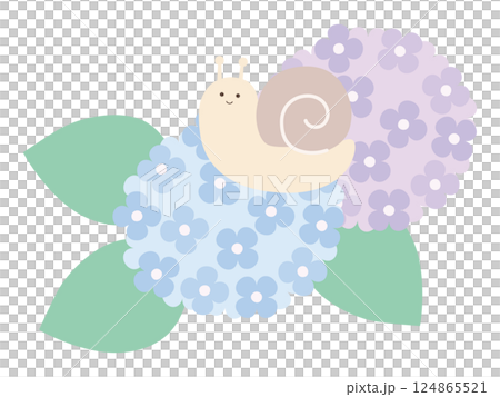アジサイとかわいいカタツムリのベクターイラスト。梅雨 124865521
