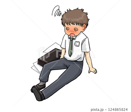 熱中症などで座り込む体調不良のサラリーマン 熱中症などで座り込む体調不良のサラリーマン 124865824