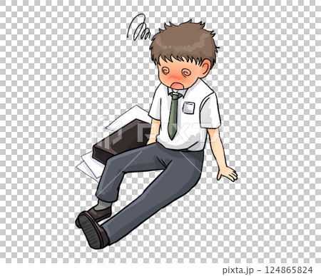 熱中症などで座り込む体調不良のサラリーマン 熱中症などで座り込む体調不良のサラリーマン 124865824