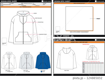 BAJA ZIP HOODIE EASY EDITABLE EMPTY TECHPACK MEASUREMENT LAYOUT TEMPLATE DESIGN BAJA ZIP HOODIE EASY EDITABLE EMPTY TECHPACK MEASUREMENT LAYOUT TEMPLATE DESIGN 124865832
