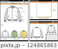 BUTTON VARSITY JACKET EASY EDITABLE EMPTY TECHPACK MEASUREMENT LAYOUT TEMPLATE DESIGN.eps 124865863