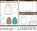 VINTAGE HOODIE KANGAROO POCKET EASY EDITABLE EMPTY TECH PACK MEASUREMENT LAYOUT TEMPLATE DESIGN.eps 124865876