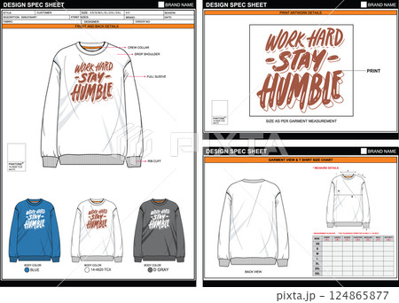 SWEATSHIRT STAY HUMBLE STREETWEAR T SHIRT TECHPACK MEASUREMENT LAYOUT TEMPLATE DESIGN.eps 124865877