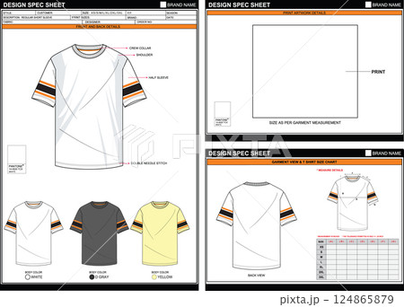 REGULAR SHORT SLEEVE EASY EDITABLE EMPTY TECHPACK MEASUREMENT LAYOUT TEMPLATE DESIGN.eps 124865879