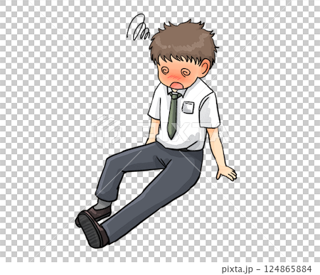 An empty-handed office worker sitting down in poor health due to heatstroke An empty-handed office worker sitting down in poor health due to heatstroke 124865884