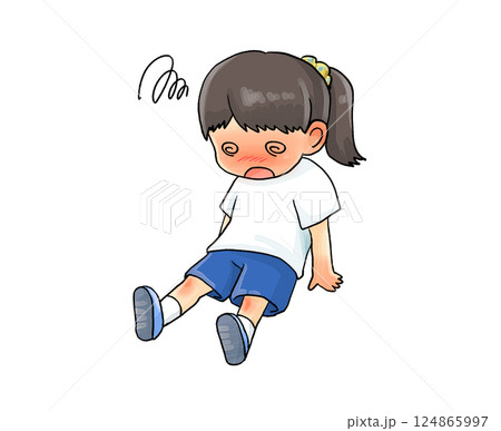 熱中症などで座り込む体調不良のおんなのこ 124865997