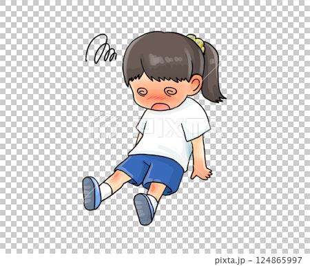 熱中症などで座り込む体調不良のおんなのこ 124865997