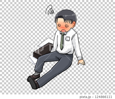 因中暑或其他疾病而坐下的長袖辦公室工作人員 因中暑或其他疾病而坐下的長袖辦公室工作人員 124866111