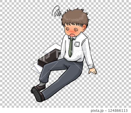 熱中症などで座り込む体調不良の長袖新人サラリーマン 124866113