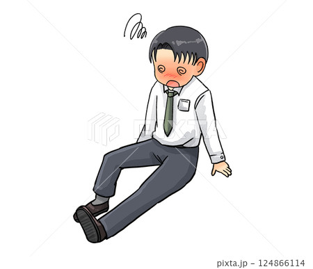 熱中症などで座り込む体調不良の手ぶらの長袖サラリーマン 熱中症などで座り込む体調不良の手ぶらの長袖サラリーマン 124866114