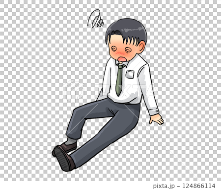 熱中症などで座り込む体調不良の手ぶらの長袖サラリーマン 熱中症などで座り込む体調不良の手ぶらの長袖サラリーマン 124866114