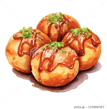 水彩で描いたたこ焼きのイラスト　生成AI 124866367