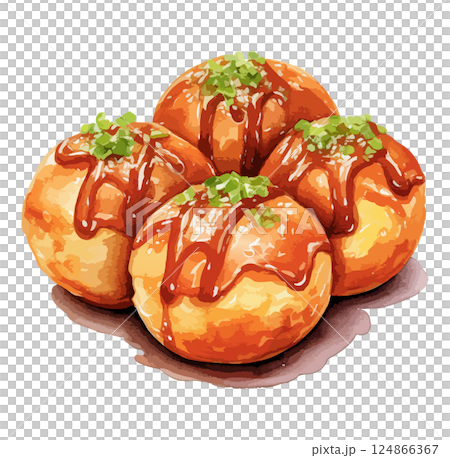 水彩で描いたたこ焼きのイラスト　生成AI 124866367