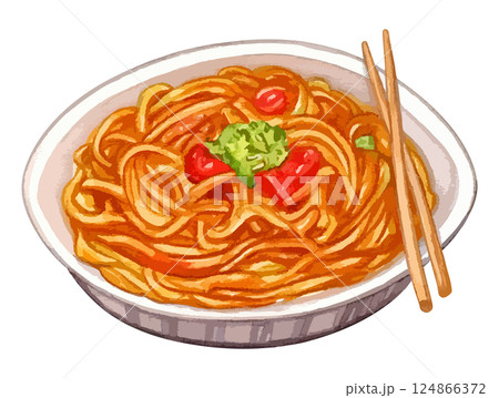 水彩で描いた麺料理のイラスト　生成AI 124866372