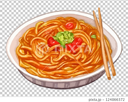 水彩で描いた麺料理のイラスト　生成AI 124866372