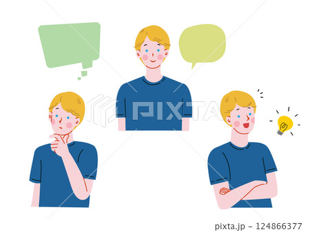 白人男性の表情イラストセット 白人男性の表情イラストセット 124866377