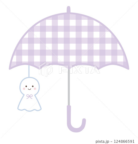 かわいい傘とてるてる坊主のベクターイラスト。梅雨、雨 124866591