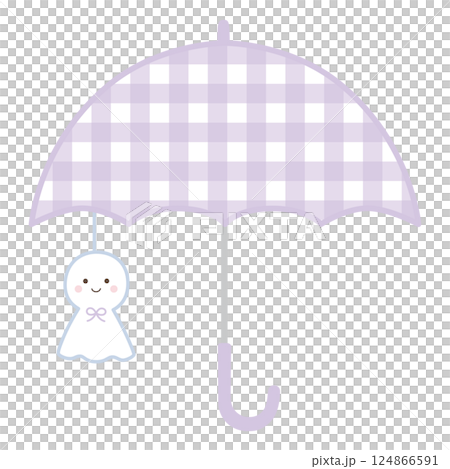 かわいい傘とてるてる坊主のベクターイラスト。梅雨、雨 124866591
