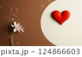 A red heart and white flower on a brown and white background 124866603