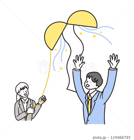くす玉と合格して喜ぶ男子高校生と女性の先生のシンプルなイラスト素材 くす玉と合格して喜ぶ男子高校生と女性の先生のシンプルなイラスト素材 124866785