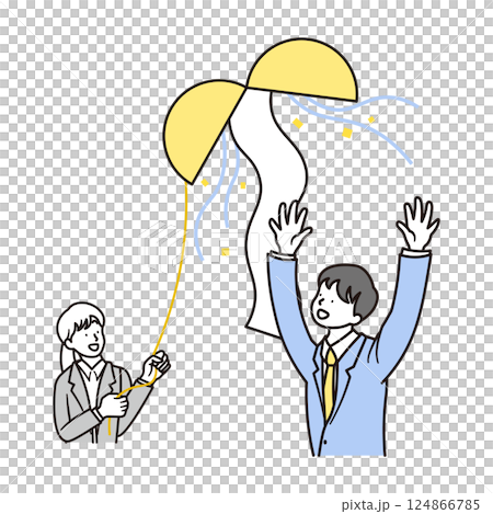 くす玉と合格して喜ぶ男子高校生と女性の先生のシンプルなイラスト素材 くす玉と合格して喜ぶ男子高校生と女性の先生のシンプルなイラスト素材 124866785
