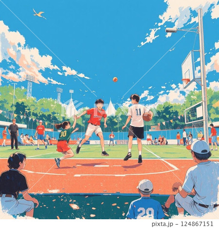 運動会で走る子供たち 124867151