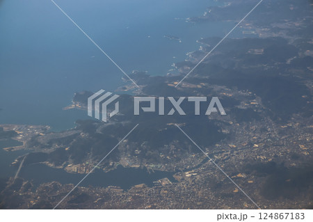 March 22 2025 View of Coastal Peninsula with Surrounding Blue Sea, Japan 124867183
