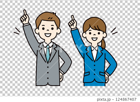 トップを目指す、若い男女の会社員のベクターイラスト素材＿線の編集可能＿カラー 124867407